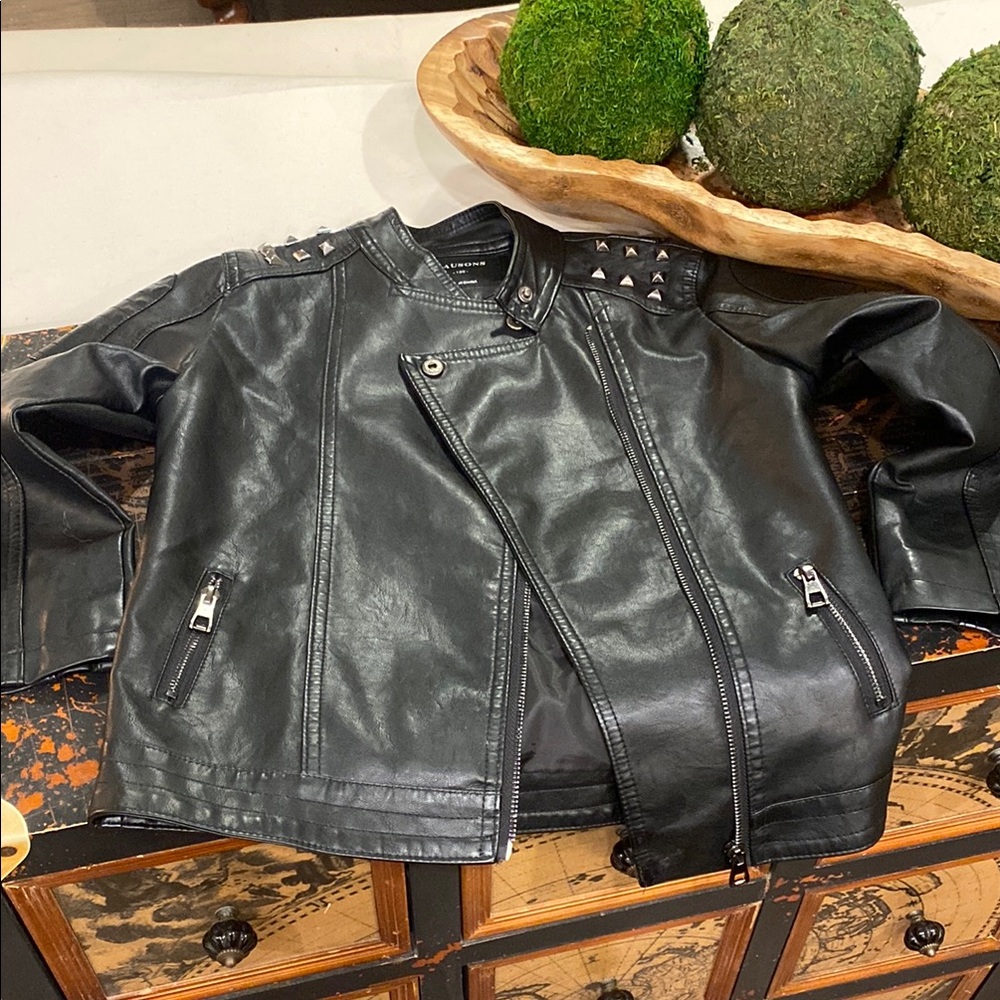 Black Faux Leather Studded Jacket